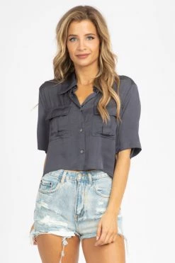 OLIVACEOUS OREO SATIN BUTTON FRONT CROP CLOTHING