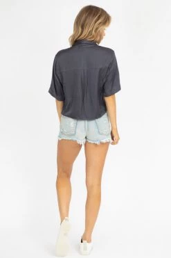 OLIVACEOUS OREO SATIN BUTTON FRONT CROP CLOTHING