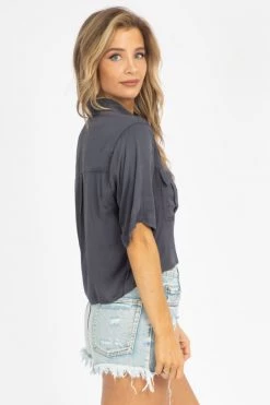 OLIVACEOUS OREO SATIN BUTTON FRONT CROP CLOTHING