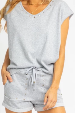 TREND NOTES CLOTHING GREY STUDDED LOUNGE SET