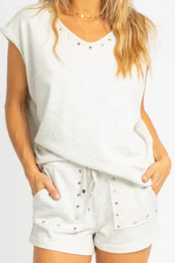 TREND NOTES CLOTHING OATMEAL STUDDED LOUNGE SET