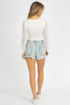 BLUE BLUSH WHITE MESH SLEEVE BODYSUIT NEW ARRIVALS