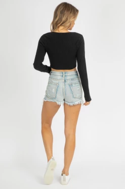 FASCINATION CLOTHING RIBBED SQUARENECK CROP IN BLACK