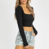 FASCINATION CLOTHING RIBBED SQUARENECK CROP IN BLACK