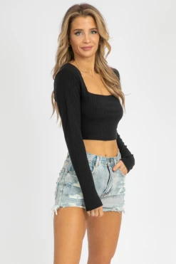 FASCINATION CLOTHING RIBBED SQUARENECK CROP IN BLACK