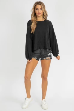 FATE BY LFD BLACK DISTRESSED LONG SLEEVE TOP