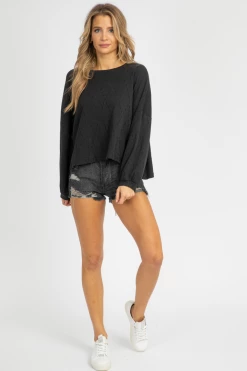 FATE BY LFD BLACK DISTRESSED LONG SLEEVE TOP