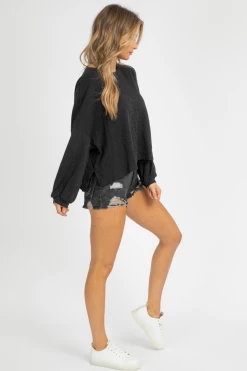 FATE BY LFD BLACK DISTRESSED LONG SLEEVE TOP