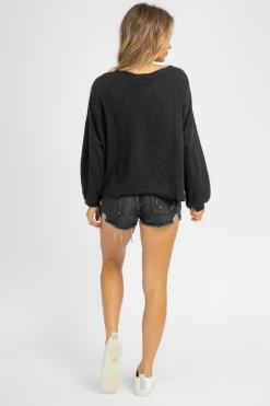 FATE BY LFD BLACK DISTRESSED LONG SLEEVE TOP