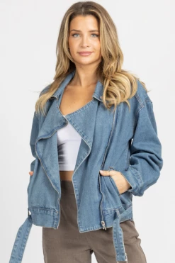 TREND NOTES NEW ARRIVALS BLUE JEAN OVERSIZED MOTO JACKET