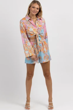 SUNDAY UP NEW ARRIVALS POP OF PINK PAISLEY SHORT SET