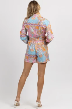 SUNDAY UP NEW ARRIVALS POP OF PINK PAISLEY SHORT SET