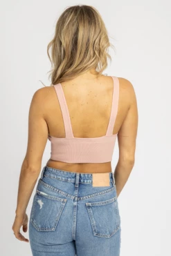 DYNAMIC FASHION PALE PINK ESSENTIAL RIBBED V-NECK CROP *BACK IN STOCK*