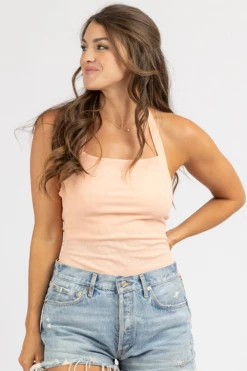 LE LIS CLOTHING PEACH STRAIGHTNECK HALTER BODYSUIT