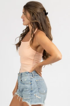 LE LIS CLOTHING PEACH STRAIGHTNECK HALTER BODYSUIT