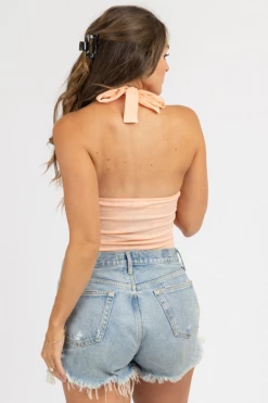 LE LIS CLOTHING PEACH STRAIGHTNECK HALTER BODYSUIT