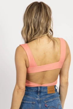 WINWIN APPAREL NEW ARRIVALS PEACH OPEN-BACK STRAP DETAIL BODYSUIT