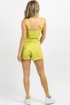 LE LIS NEW ARRIVALS PEAR GREEN BUTTON + PLEAT SHORT SET