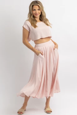 MABLE PETAL PINK LINENLIKE CROP + MIDI SET