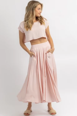 MABLE PETAL PINK LINENLIKE CROP + MIDI SET