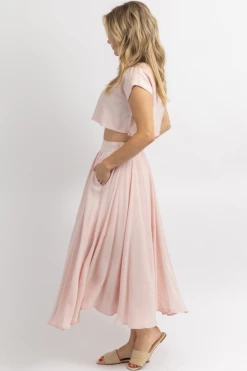 MABLE PETAL PINK LINENLIKE CROP + MIDI SET