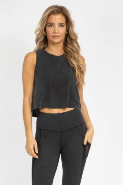 MONO B BLACK PINCH STITCH CROP CLOTHING