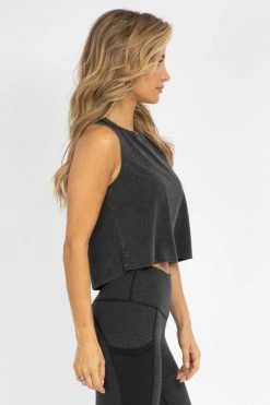 MONO B BLACK PINCH STITCH CROP CLOTHING