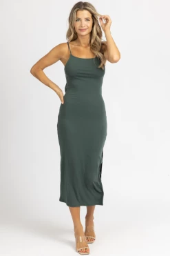 CRESCENT PINE OPEN TIE-BACK MIDI DRESS