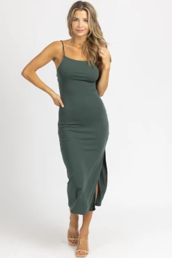 CRESCENT PINE OPEN TIE-BACK MIDI DRESS