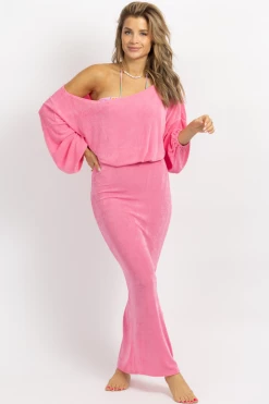 DEE ELLY NEW ARRIVALS HOT PINK CROP + SKIRT COVER UP SET