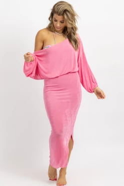 DEE ELLY NEW ARRIVALS HOT PINK CROP + SKIRT COVER UP SET