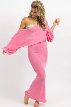 DEE ELLY NEW ARRIVALS HOT PINK CROP + SKIRT COVER UP SET