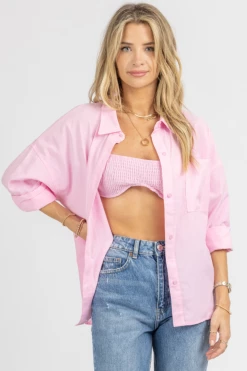 LE LIS NEW ARRIVALS PINK BRALETTE + BUTTON DOWN