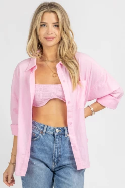 LE LIS NEW ARRIVALS PINK BRALETTE + BUTTON DOWN