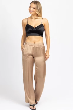 OLIVACEOUS HAZELNUT SATIN WIDE LEG PANT