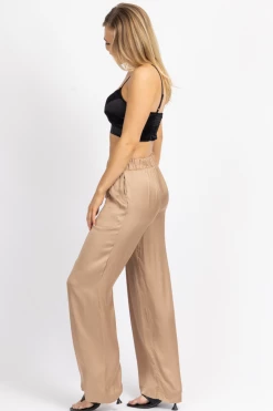 OLIVACEOUS HAZELNUT SATIN WIDE LEG PANT