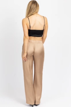 OLIVACEOUS HAZELNUT SATIN WIDE LEG PANT