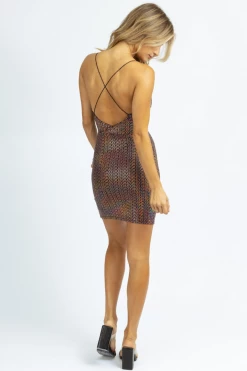 ENDLESS BLU MULTISPARKLE METALLIC KNIT MINI DRESS