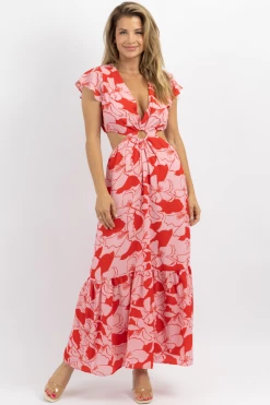 SUGARLIPS PINK LEMONADE O-RING CUTOUT MIDI DRESS