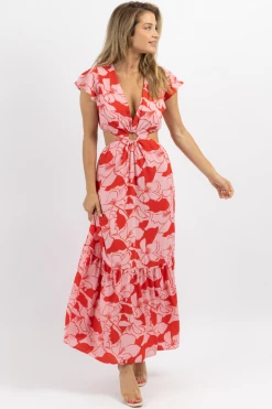 SUGARLIPS PINK LEMONADE O-RING CUTOUT MIDI DRESS