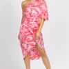 DO + BE PINK MARBLE SATIN ONE SHOULDER MIDI DRESS NEW ARRIVALS