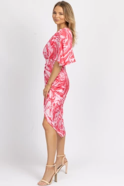 DO + BE PINK MARBLE SATIN ONE SHOULDER MIDI DRESS NEW ARRIVALS