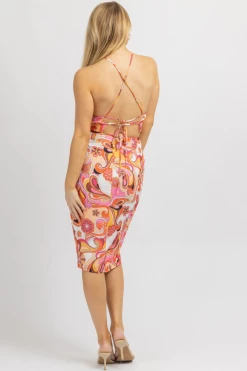 FORE COLLECTION NEW ARRIVALS PINK RETRO MULTIFLORAL MIDI SKIRT SET