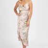 MABLE PINK TROPICAL SATIN SIDE RUCHED MIDI DRESS NEW ARRIVALS
