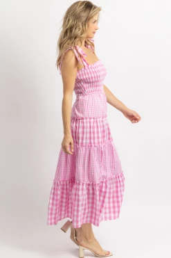 DAY + MOON PINK MIXED GINGHAM SMOCKED MAXI DRESS 14 DAY + MOON PINK MIXED GINGHAM SMOCKED MAXI DRESS
