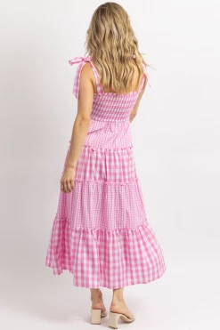 DAY + MOON PINK MIXED GINGHAM SMOCKED MAXI DRESS 15 DAY + MOON PINK MIXED GINGHAM SMOCKED MAXI DRESS