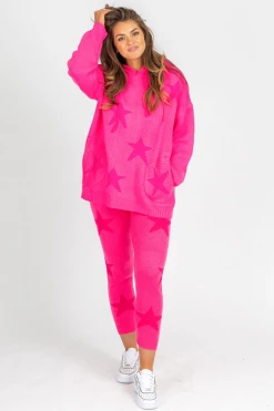 BLUE BUTTERCUP CLOTHING PINK + FUCHSIA STAR KNIT JOGGERS