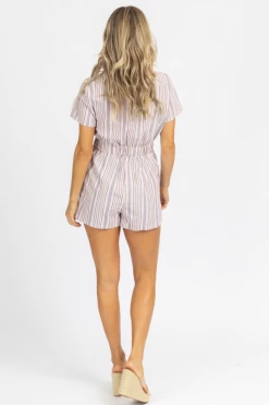 PROMESA PINK + BLUE STRIPED WOVEN ROMPER CLOTHING