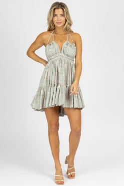 RESET BY JANE PINK + GREEN DOTTED TWO-STRAP MINI DRESS