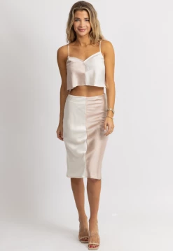 FORE COLLECTION PINK + WHITE SATIN COLOR BLOCK MIDI SET
